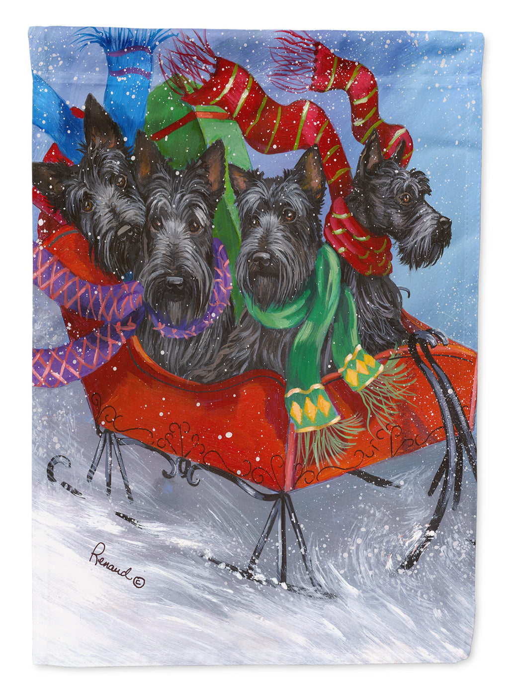 Scottie Christmas Dashing House Flag 28x40 Porch Sleeve Pole Decorative Outside Yard Banner Artwork Wall Hanging, Polyester
