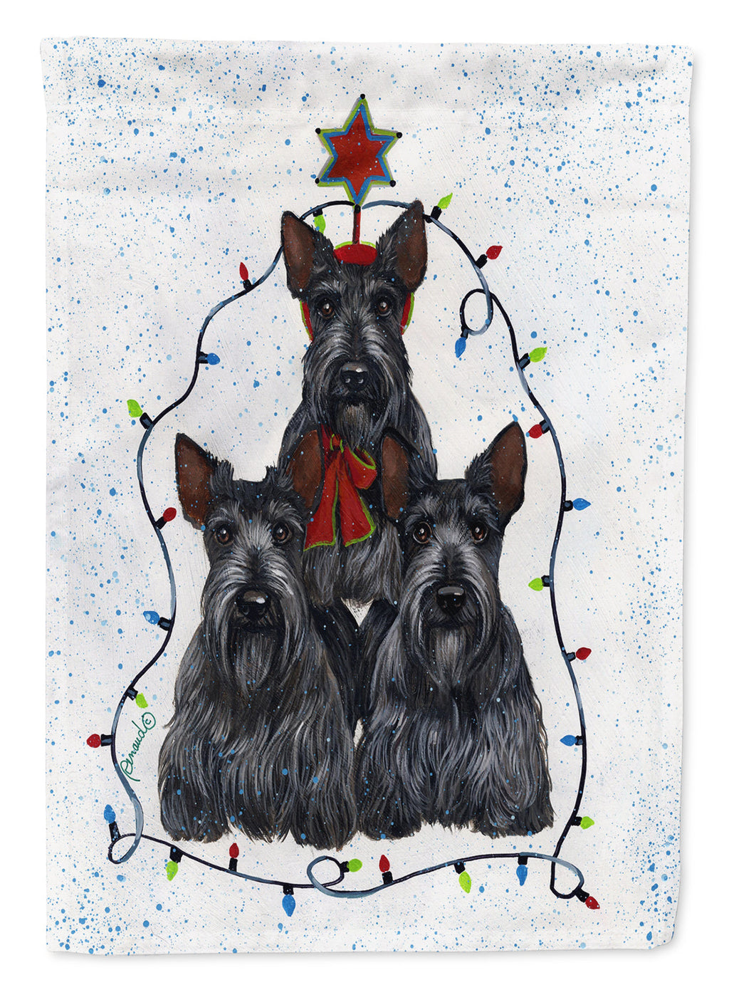 Scottie Christmas Family Tree House Flag 28x40 Porch Sleeve Pole Decorative Outside Yard Banner Artwork Wall Hanging, Polyester