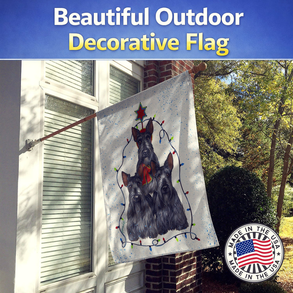Scottie Christmas Family Tree House Flag 28x40 Porch Sleeve Pole Decorative Outside Yard Banner Artwork Wall Hanging, Polyester