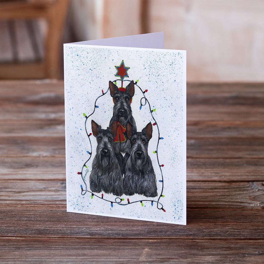 Scottie Christmas Family Tree Greeting Cards Pack of 8 Blank Cards with Envelopes Whimsical A7 Size 5x7