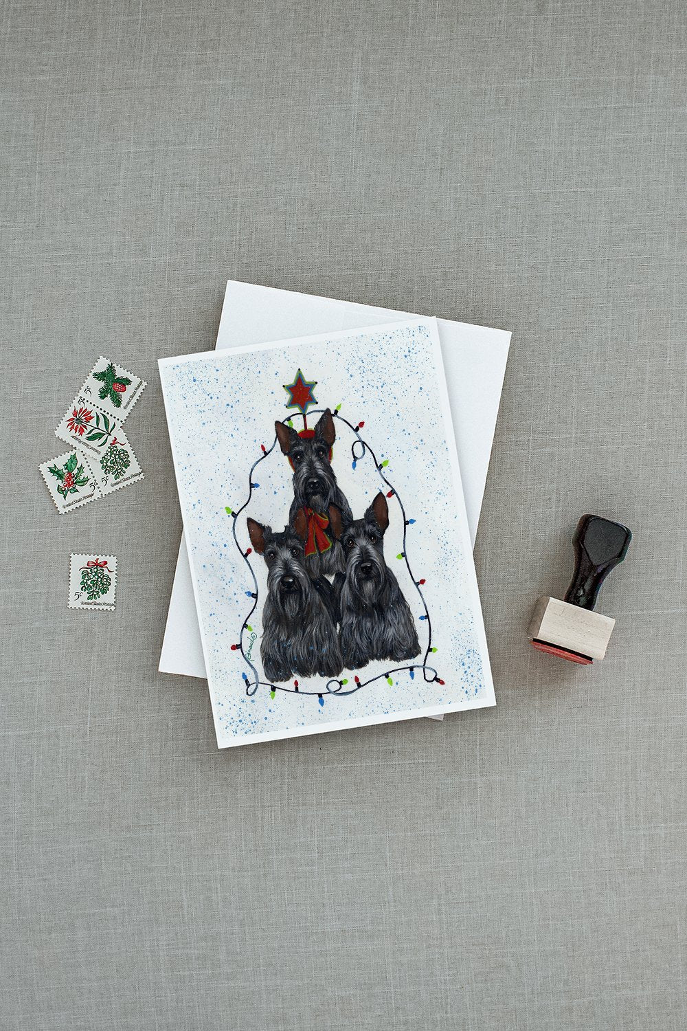 Scottie Christmas Family Tree Greeting Cards Pack of 8 Blank Cards with Envelopes Whimsical A7 Size 5x7