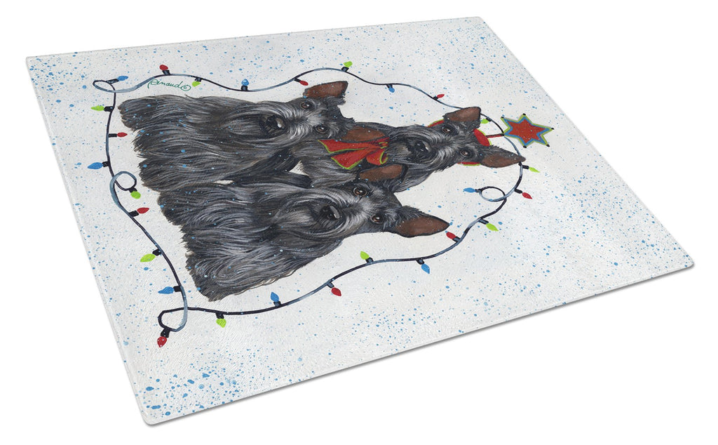 Scottie Christmas Family Tree Cutting Board Tempered Glass Kitchen Cutting Surface, Heat Resistant Chopping, Non-Slip Feet, Food Prep & Serving