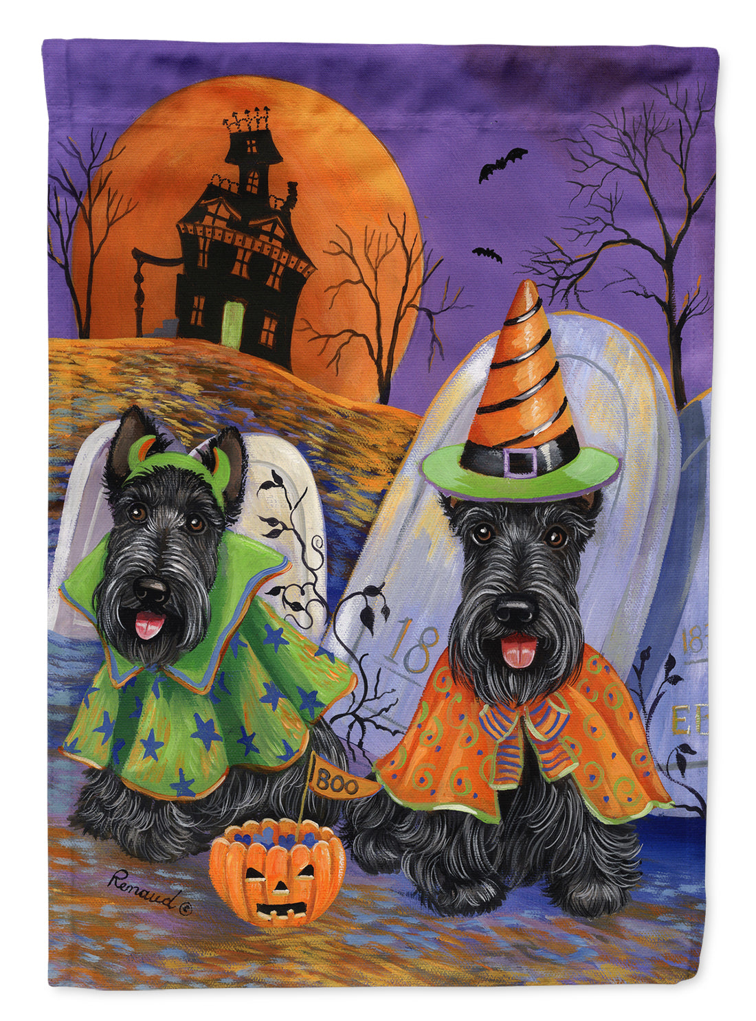 Scottie Halloween Haunted House House Flag 28x40 Porch Sleeve Pole Decorative Outside Yard Banner Artwork Wall Hanging, Polyester