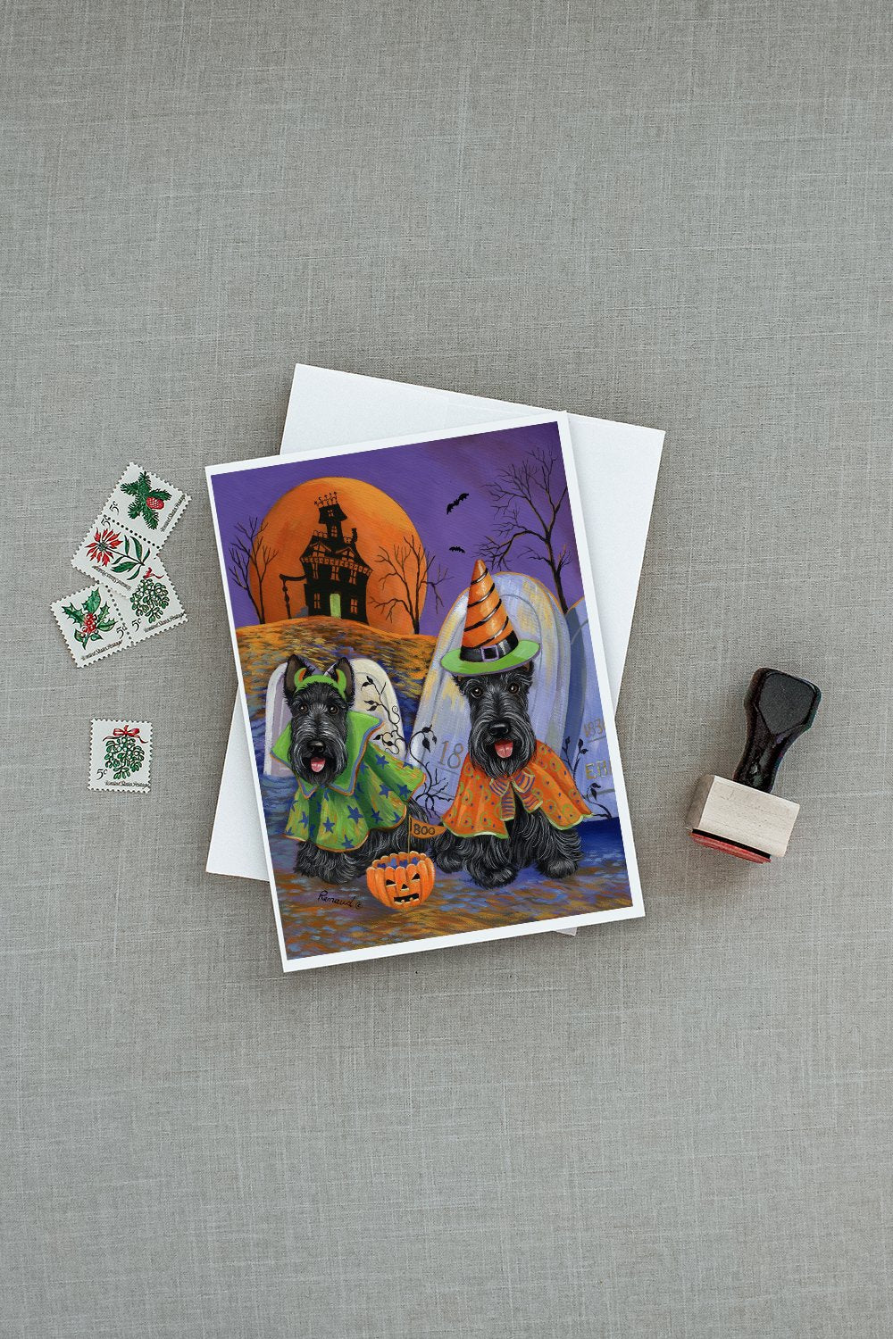 Scottie Halloween Haunted House Greeting Cards Pack of 8 Blank Cards with Envelopes Whimsical A7 Size 5x7
