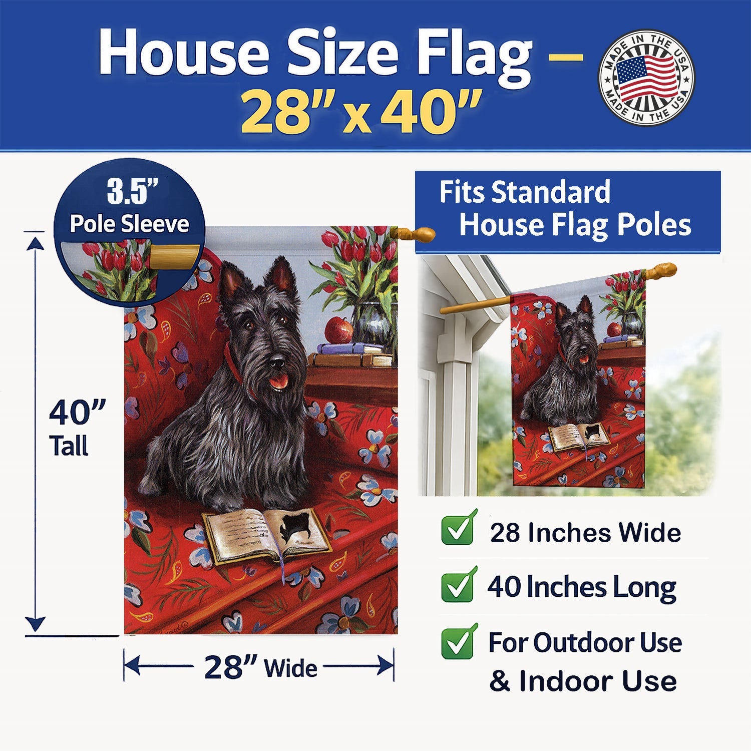Scottie Lil Einstein House Flag 28x40 Porch Sleeve Pole Decorative Outside Yard Banner Artwork Wall Hanging, Polyester