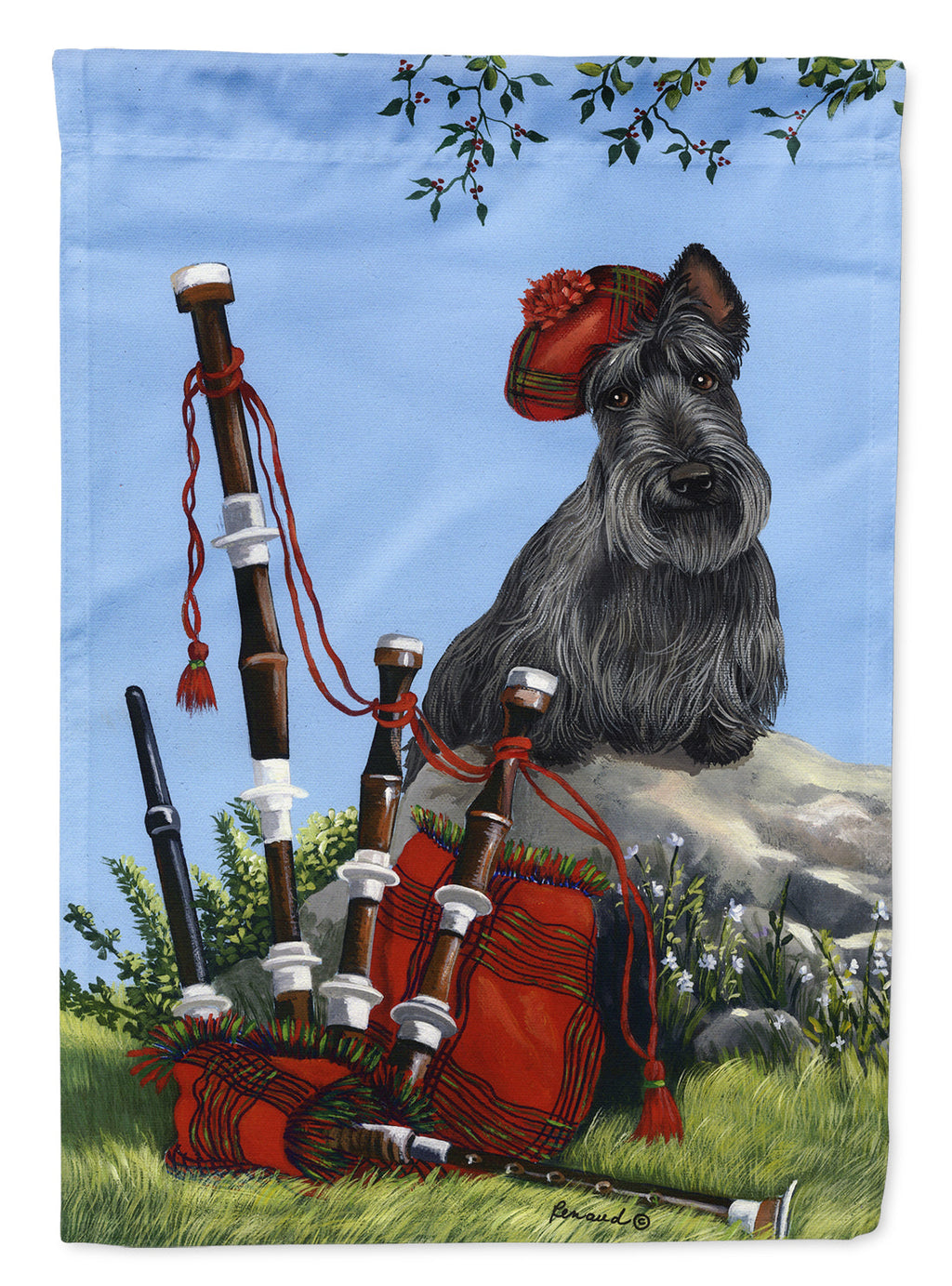 Scottie Piper House Flag 28x40 Porch Sleeve Pole Decorative Outside Yard Banner Artwork Wall Hanging, Polyester