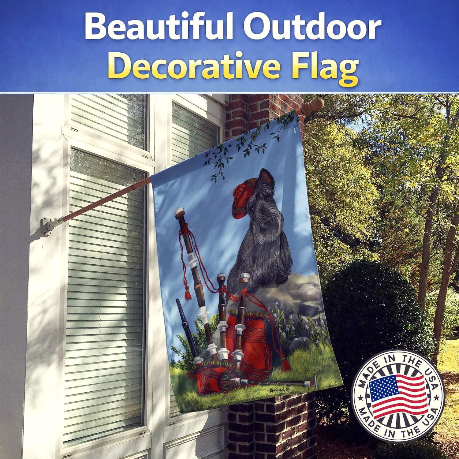 Scottie Piper House Flag 28x40 Porch Sleeve Pole Decorative Outside Yard Banner Artwork Wall Hanging, Polyester