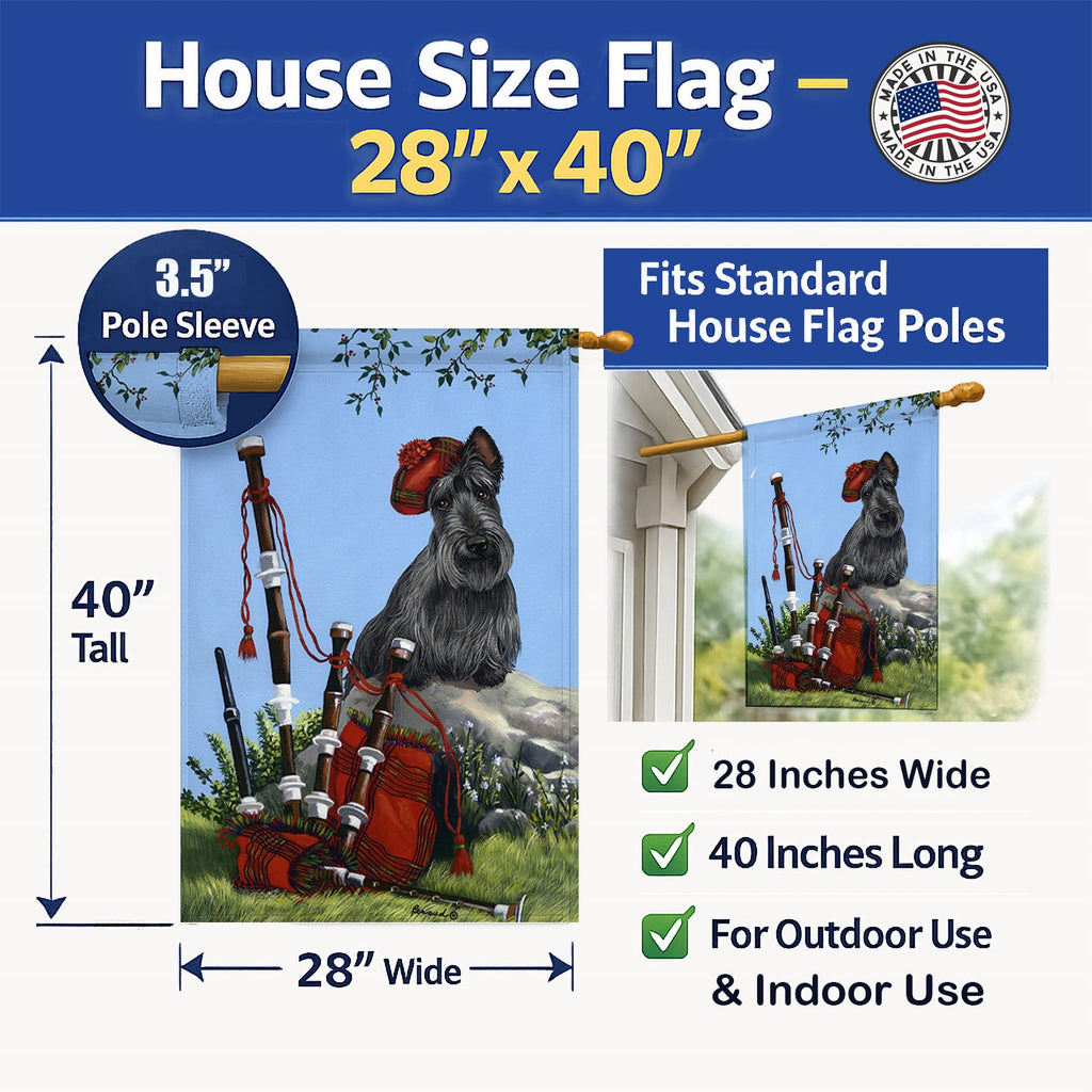Scottie Piper House Flag 28x40 Porch Sleeve Pole Decorative Outside Yard Banner Artwork Wall Hanging, Polyester