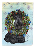 Scottie Christmas Snowflake House Flag 28x40 Porch Sleeve Pole Decorative Outside Yard Banner Artwork Wall Hanging, Polyester