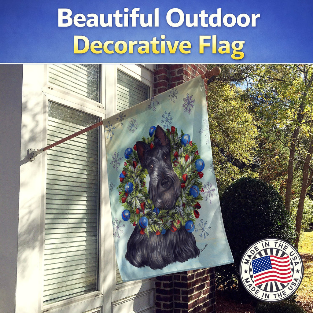 Scottie Christmas Snowflake House Flag 28x40 Porch Sleeve Pole Decorative Outside Yard Banner Artwork Wall Hanging, Polyester