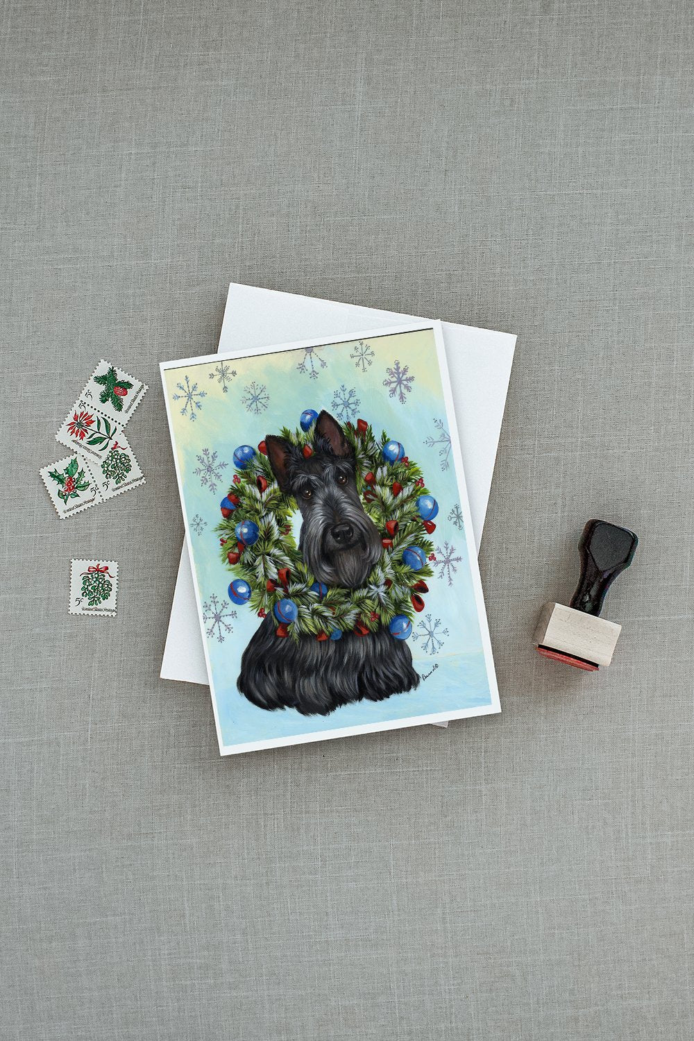 Scottie Christmas Snowflake Greeting Cards Pack of 8 Blank Cards with Envelopes Whimsical A7 Size 5x7