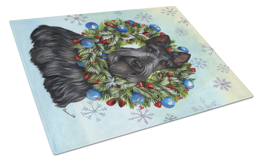 Scottie Christmas Snowflake Cutting Board Tempered Glass Kitchen Cutting Surface, Heat Resistant Chopping, Non-Slip Feet, Food Prep & Serving