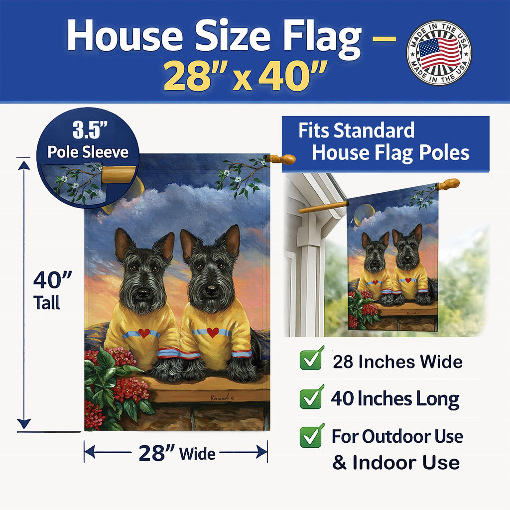 Scottie Soulmates House Flag 28x40 Porch Sleeve Pole Decorative Outside Yard Banner Artwork Wall Hanging, Polyester