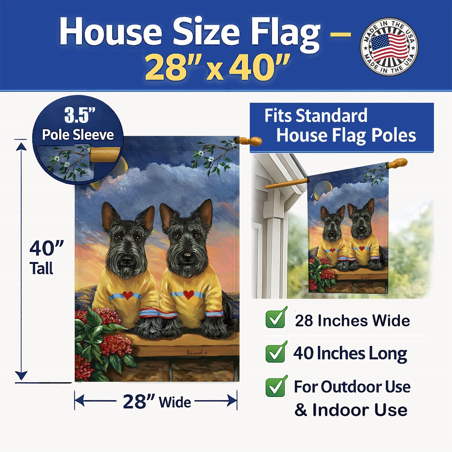 Scottie Soulmates House Flag 28x40 Porch Sleeve Pole Decorative Outside Yard Banner Artwork Wall Hanging, Polyester