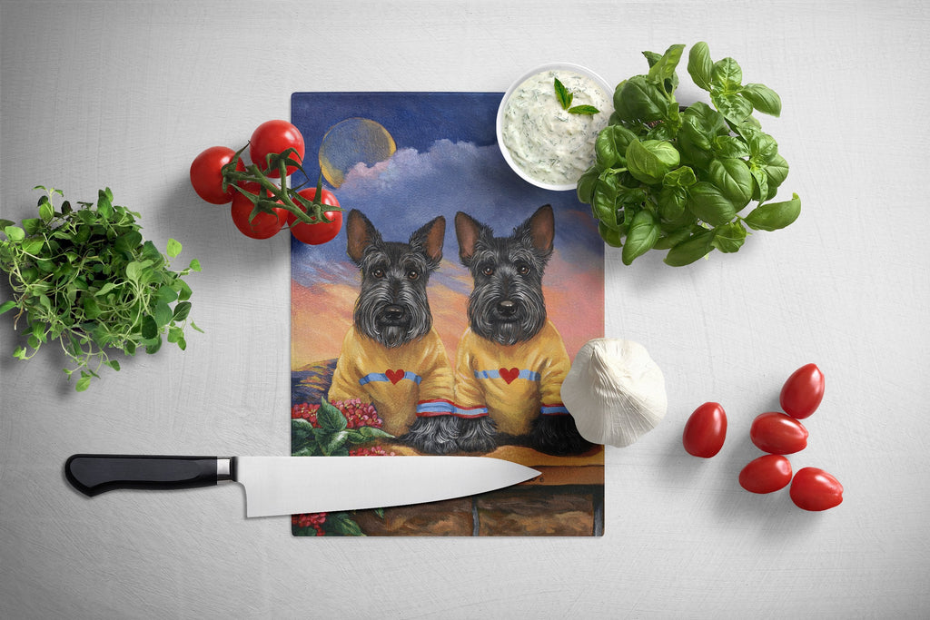 Scottie Soulmates Cutting Board Tempered Glass Kitchen Cutting Surface, Heat Resistant Chopping, Non-Slip Feet, Food Prep & Serving