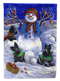 Scottie Christmas Snowman House Flag 28x40 Porch Sleeve Pole Decorative Outside Yard Banner Artwork Wall Hanging, Polyester