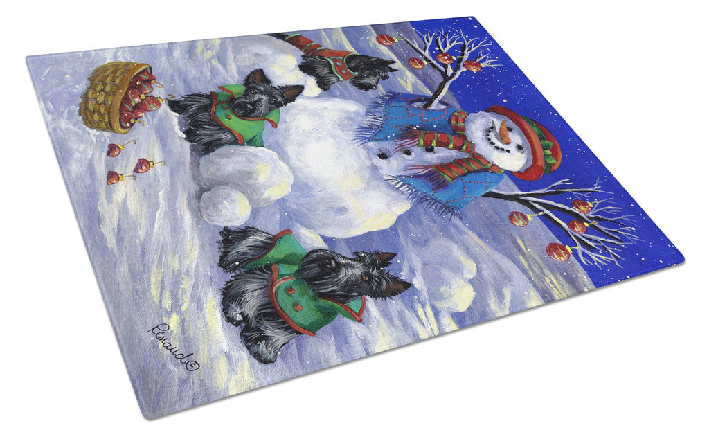 Scottie Christmas Snowman Cutting Board Tempered Glass Kitchen Cutting Surface, Heat Resistant Chopping, Non-Slip Feet, Food Prep & Serving