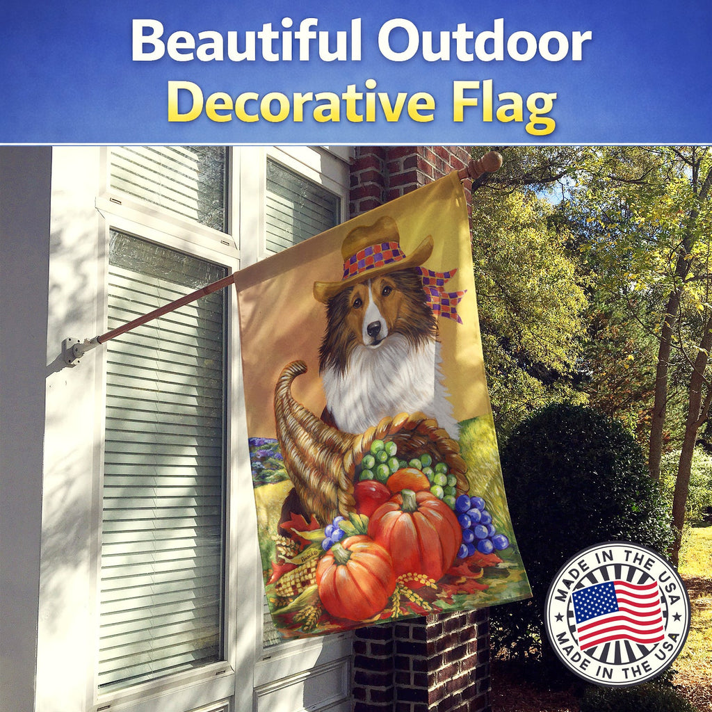 Sheltie Autumn House Flag 28x40 Porch Sleeve Pole Decorative Outside Yard Banner Artwork Wall Hanging, Polyester