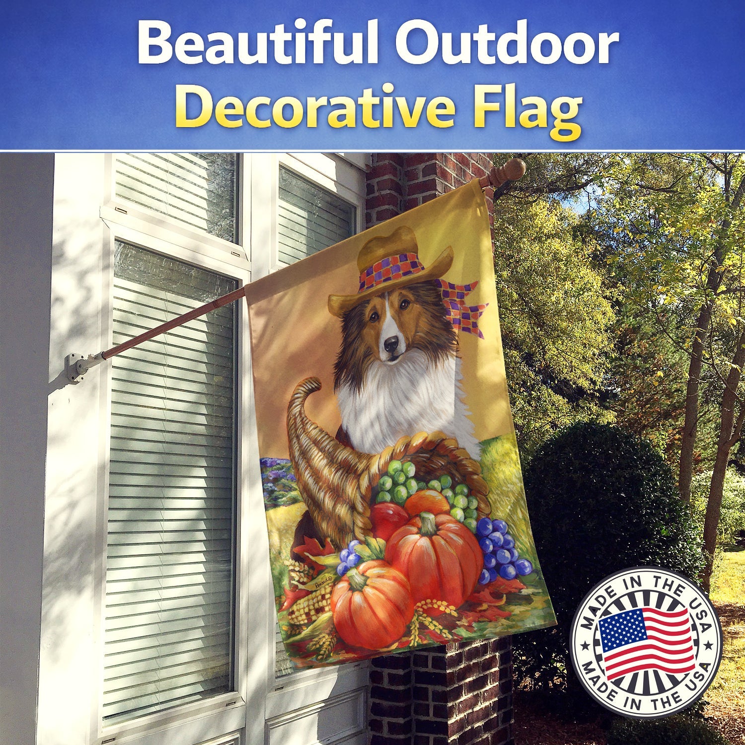 Sheltie Autumn House Flag 28x40 Porch Sleeve Pole Decorative Outside Yard Banner Artwork Wall Hanging, Polyester