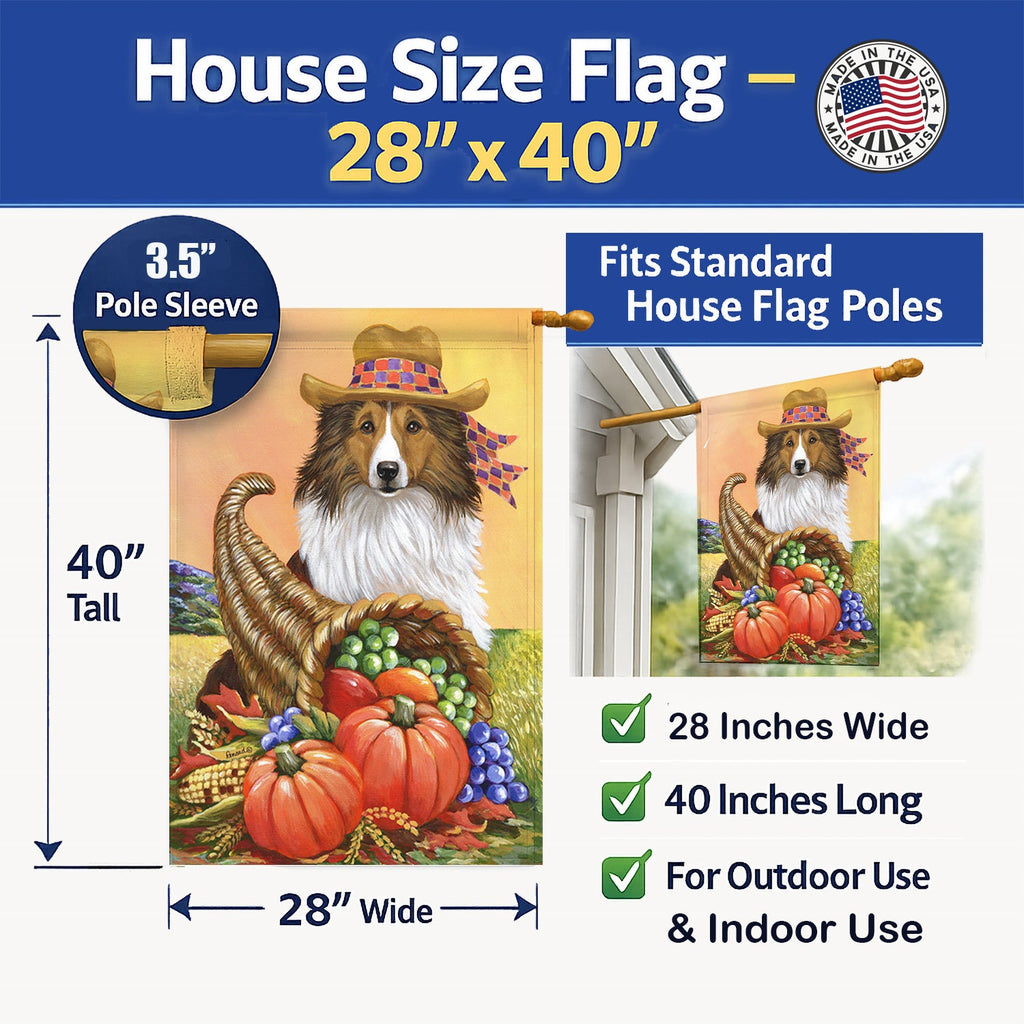 Sheltie Autumn House Flag 28x40 Porch Sleeve Pole Decorative Outside Yard Banner Artwork Wall Hanging, Polyester