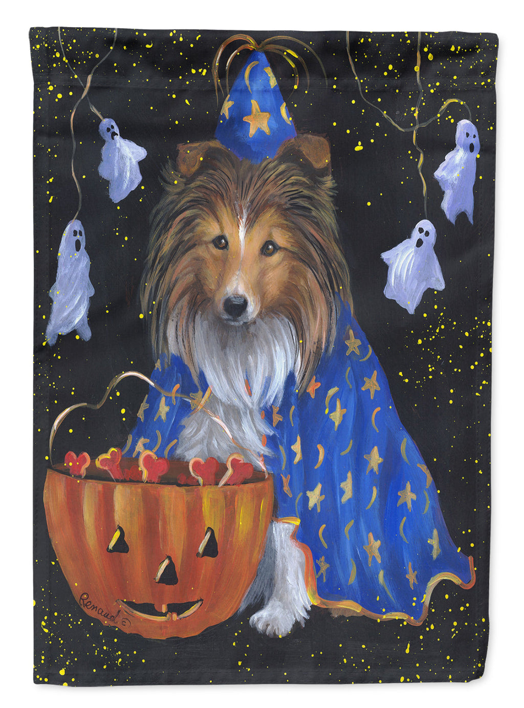 Sheltie Halloween Witch House Flag 28x40 Porch Sleeve Pole Decorative Outside Yard Banner Artwork Wall Hanging, Polyester