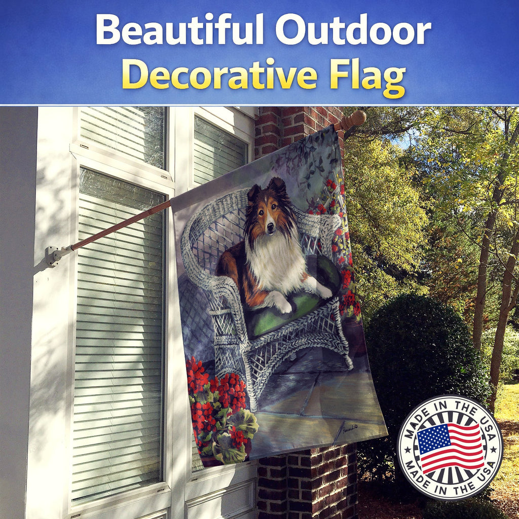 Sheltie Patio Jewel House Flag 28x40 Porch Sleeve Pole Decorative Outside Yard Banner Artwork Wall Hanging, Polyester
