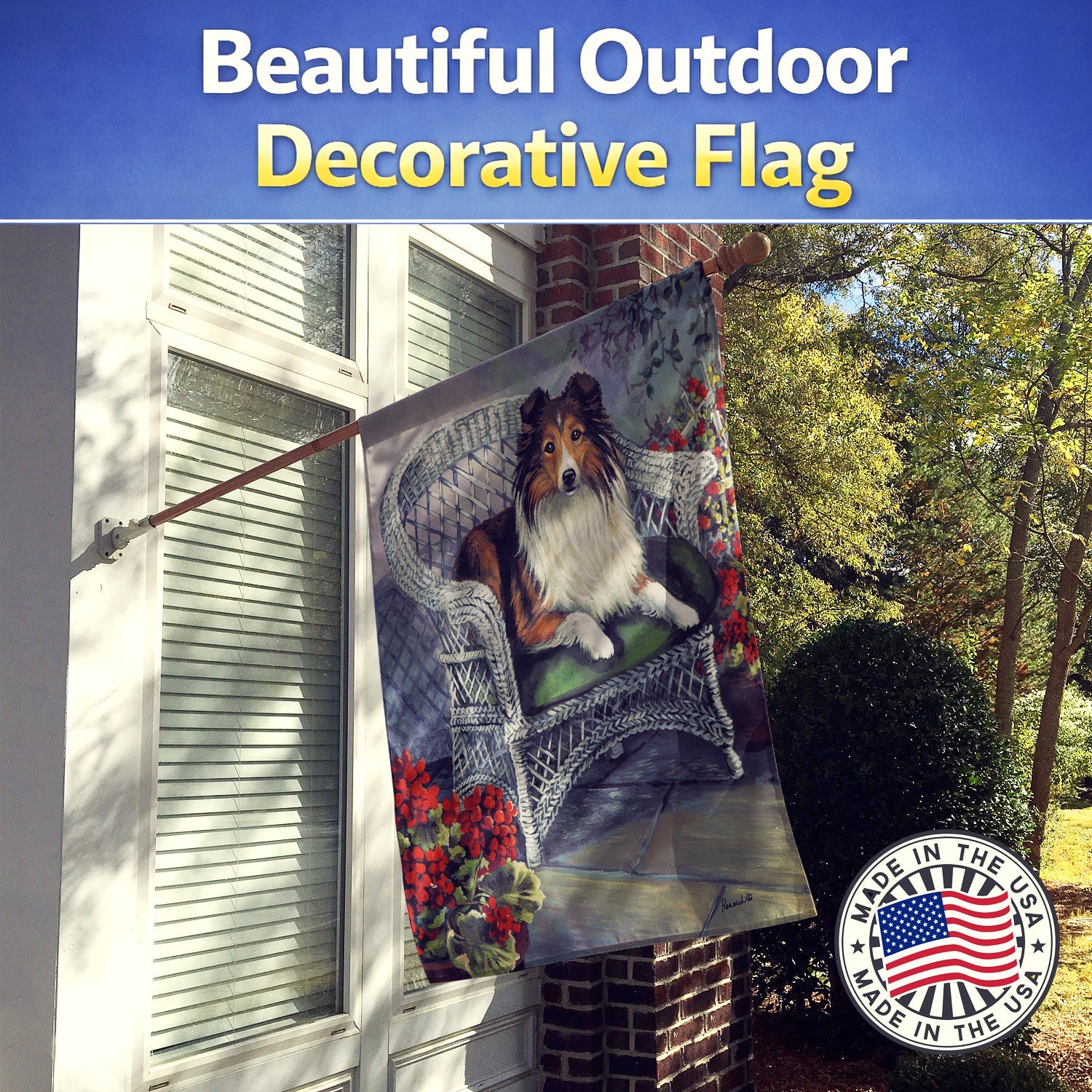 Sheltie Patio Jewel House Flag 28x40 Porch Sleeve Pole Decorative Outside Yard Banner Artwork Wall Hanging, Polyester