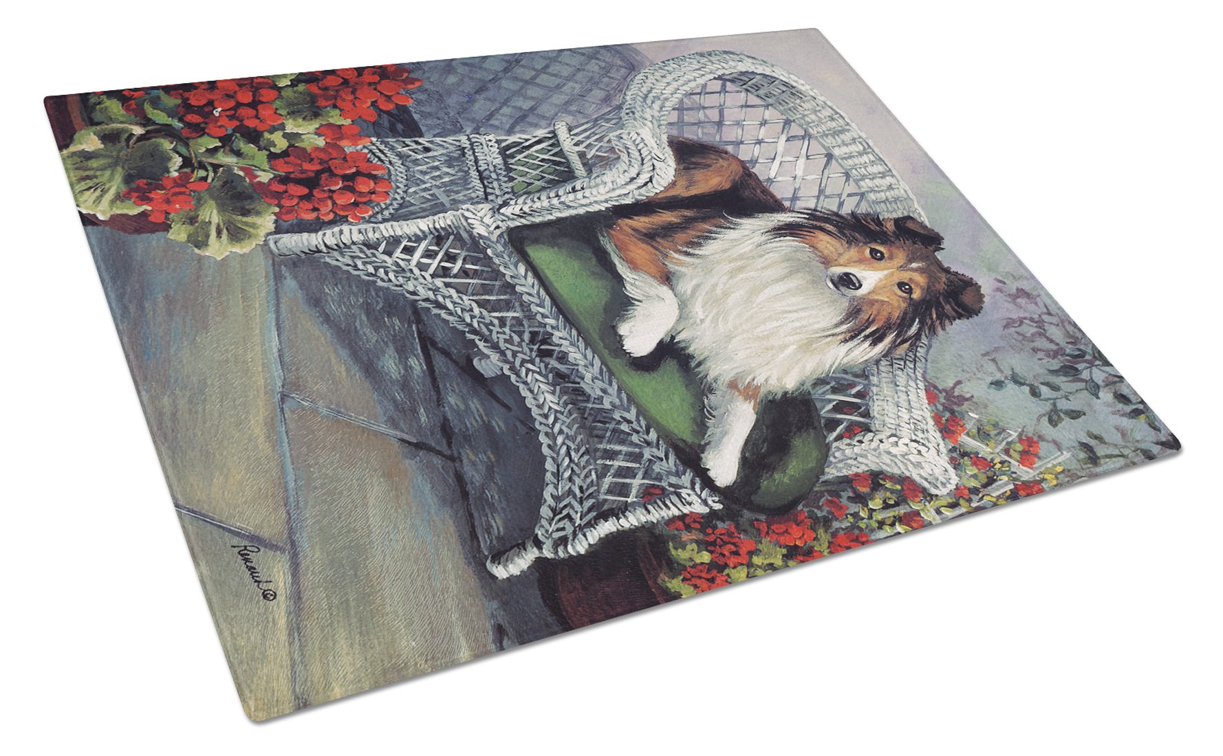 Sheltie Patio Jewel Cutting Board Tempered Glass Kitchen Cutting Surface, Heat Resistant Chopping, Non-Slip Feet, Food Prep & Serving