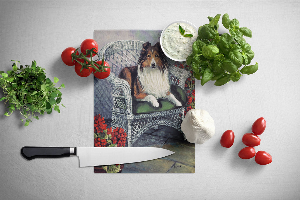 Sheltie Patio Jewel Cutting Board Tempered Glass Kitchen Cutting Surface, Heat Resistant Chopping, Non-Slip Feet, Food Prep & Serving