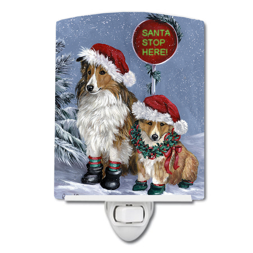 Sheltie Christmas Santa Stop Ceramic Night Light Compact, UL-Certified, Ideal for Bedroom, Bathroom, Nursery, Hallway, Kitchen, 6x4x3, Multicolor