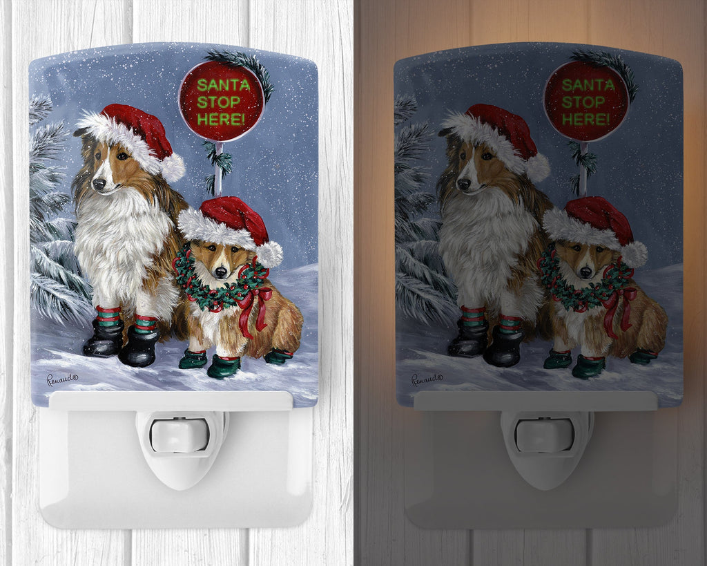 Sheltie Christmas Santa Stop Ceramic Night Light Compact, UL-Certified, Ideal for Bedroom, Bathroom, Nursery, Hallway, Kitchen, 6x4x3, Multicolor