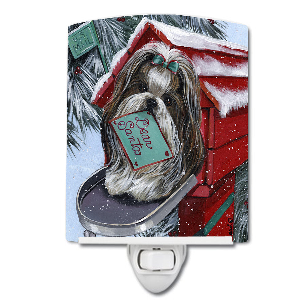 Shih Tzu Christmas Letter to Santa Ceramic Night Light Compact, UL-Certified, Ideal for Bedroom, Bathroom, Nursery, Hallway, Kitchen, 6x4x3, Multicolor