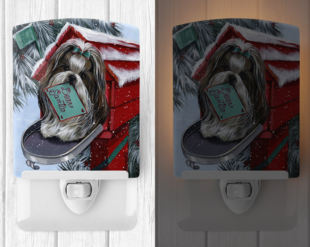Shih Tzu Christmas Letter to Santa Ceramic Night Light Compact, UL-Certified, Ideal for Bedroom, Bathroom, Nursery, Hallway, Kitchen, 6x4x3, Multicolor