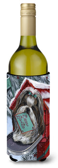 Shih Tzu Christmas Letter to Santa Wine Bottle Hugger Gift Sleeve for Standard 750 ml Bottles, Insulated Reusable Also Fits Mini Shot & Pint Bottles