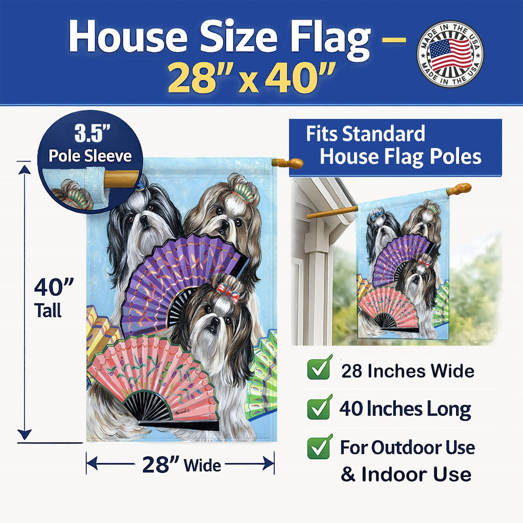 Shih Tzu Top Fans House Flag 28x40 Porch Sleeve Pole Decorative Outside Yard Banner Artwork Wall Hanging, Polyester