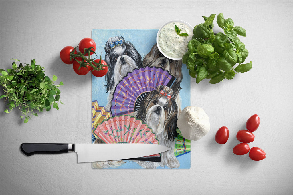 Shih Tzu Top Fans Cutting Board Tempered Glass Kitchen Cutting Surface, Heat Resistant Chopping, Non-Slip Feet, Food Prep & Serving