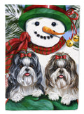 Shih Tzu Christmas Snowman House Flag 28x40 Porch Sleeve Pole Decorative Outside Yard Banner Artwork Wall Hanging, Polyester