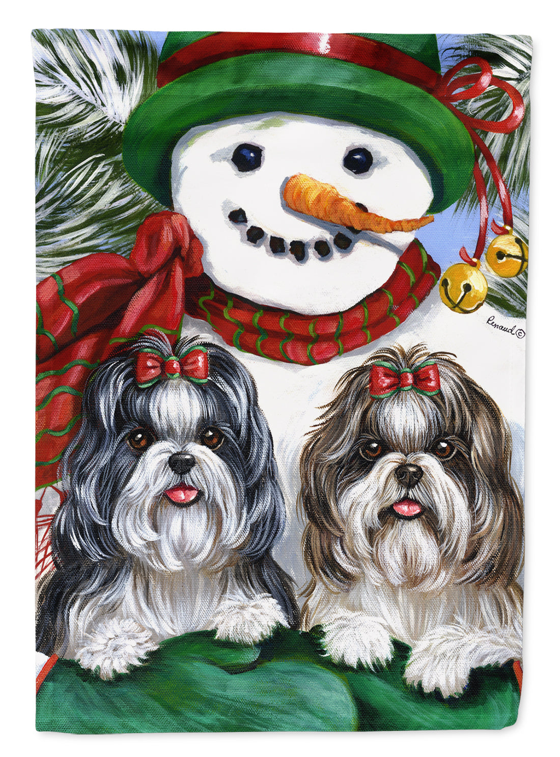 Shih Tzu Christmas Snowman House Flag 28x40 Porch Sleeve Pole Decorative Outside Yard Banner Artwork Wall Hanging, Polyester