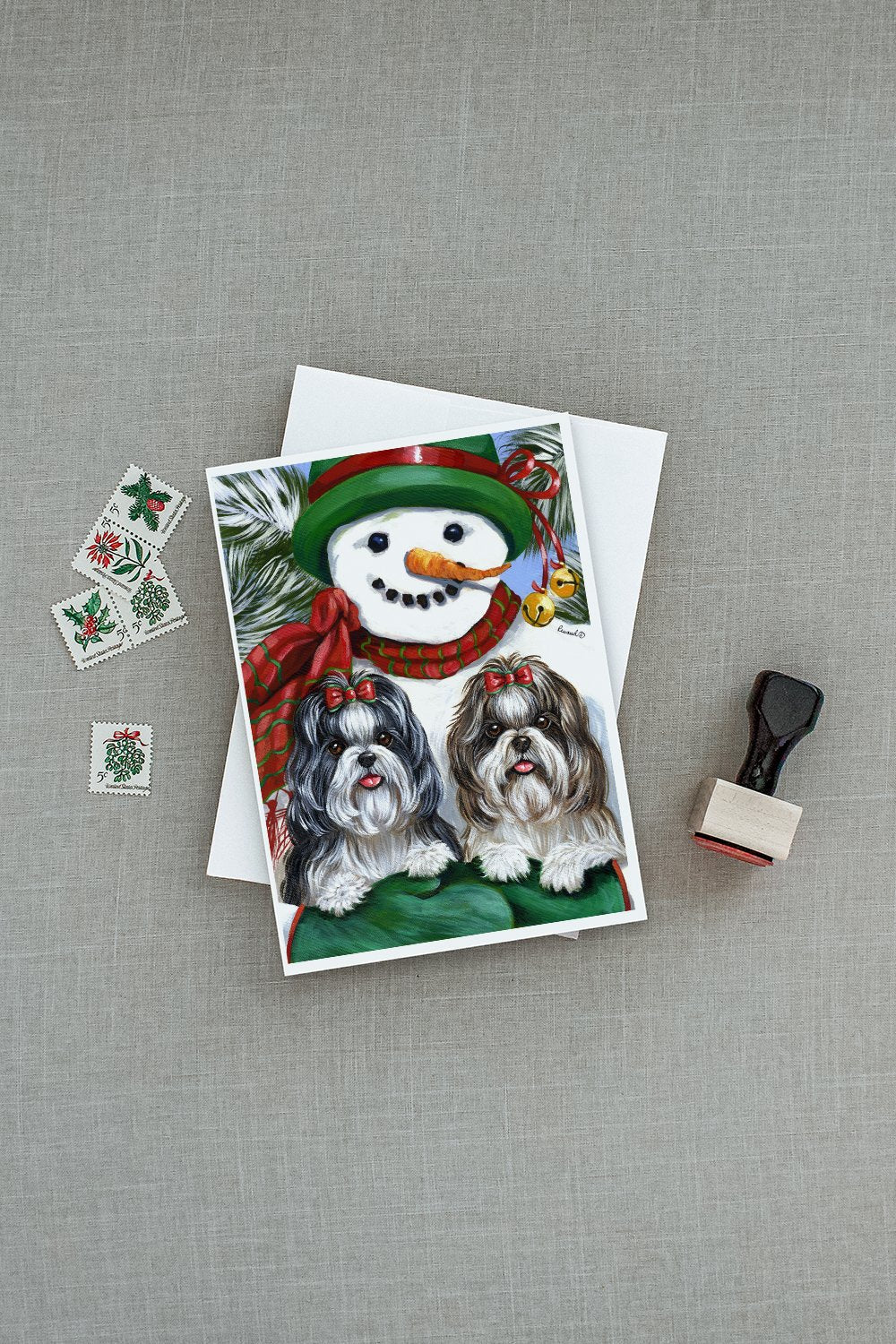 Shih Tzu Christmas Snowman Greeting Cards Pack of 8 Blank Cards with Envelopes Whimsical A7 Size 5x7