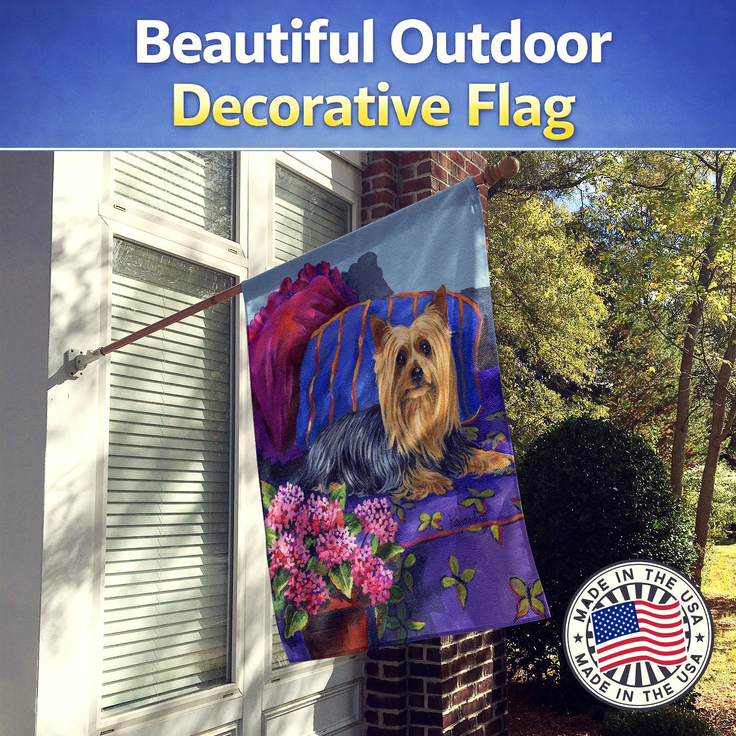 Silky Terrier Luxurious House Flag 28x40 Porch Sleeve Pole Decorative Outside Yard Banner Artwork Wall Hanging, Polyester