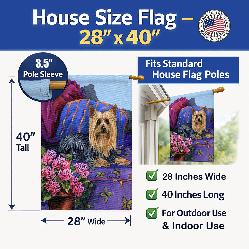 Silky Terrier Luxurious House Flag 28x40 Porch Sleeve Pole Decorative Outside Yard Banner Artwork Wall Hanging, Polyester