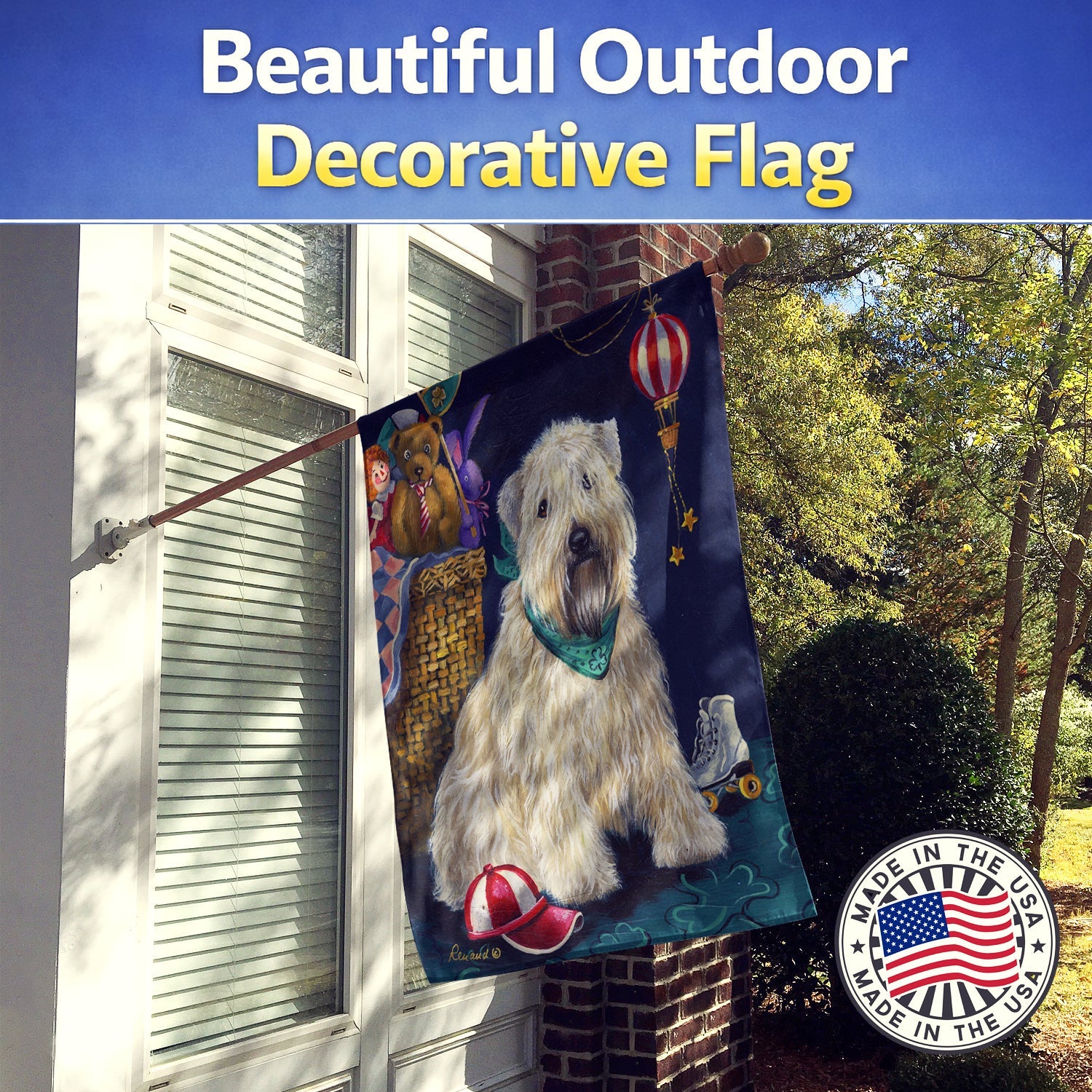 Wheaten Terrier Playroom House Flag 28x40 Porch Sleeve Pole Decorative Outside Yard Banner Artwork Wall Hanging, Polyester