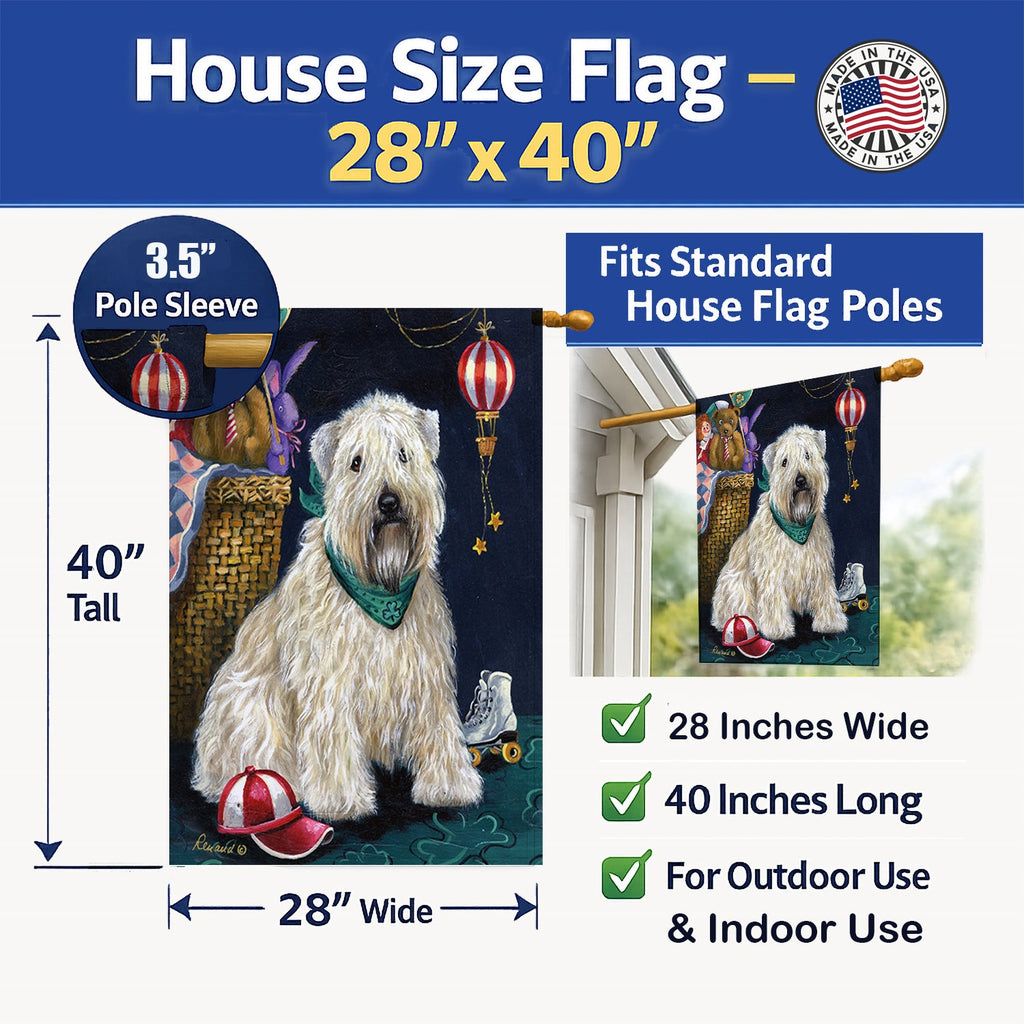 Wheaten Terrier Playroom House Flag 28x40 Porch Sleeve Pole Decorative Outside Yard Banner Artwork Wall Hanging, Polyester