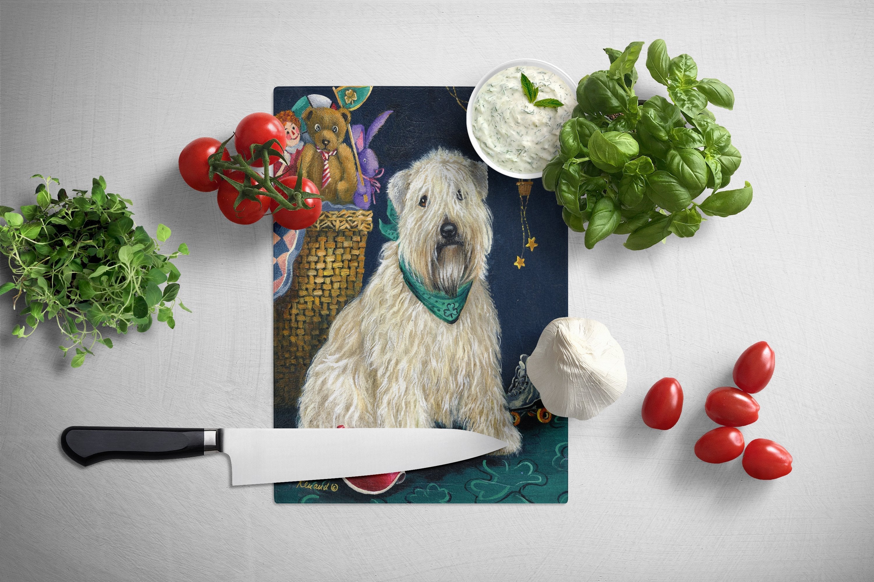 Wheaten Terrier Playroom Cutting Board Tempered Glass Kitchen Cutting Surface, Heat Resistant Chopping, Non-Slip Feet, Food Prep & Serving