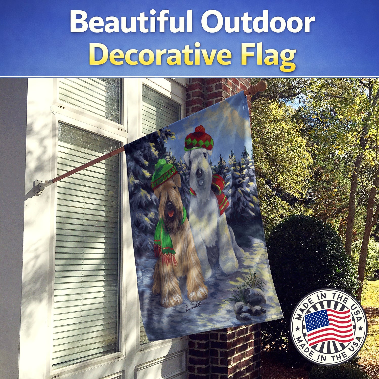 Wheaten Terrier Christmas Snowdog House Flag 28x40 Porch Sleeve Pole Decorative Outside Yard Banner Artwork Wall Hanging, Polyester