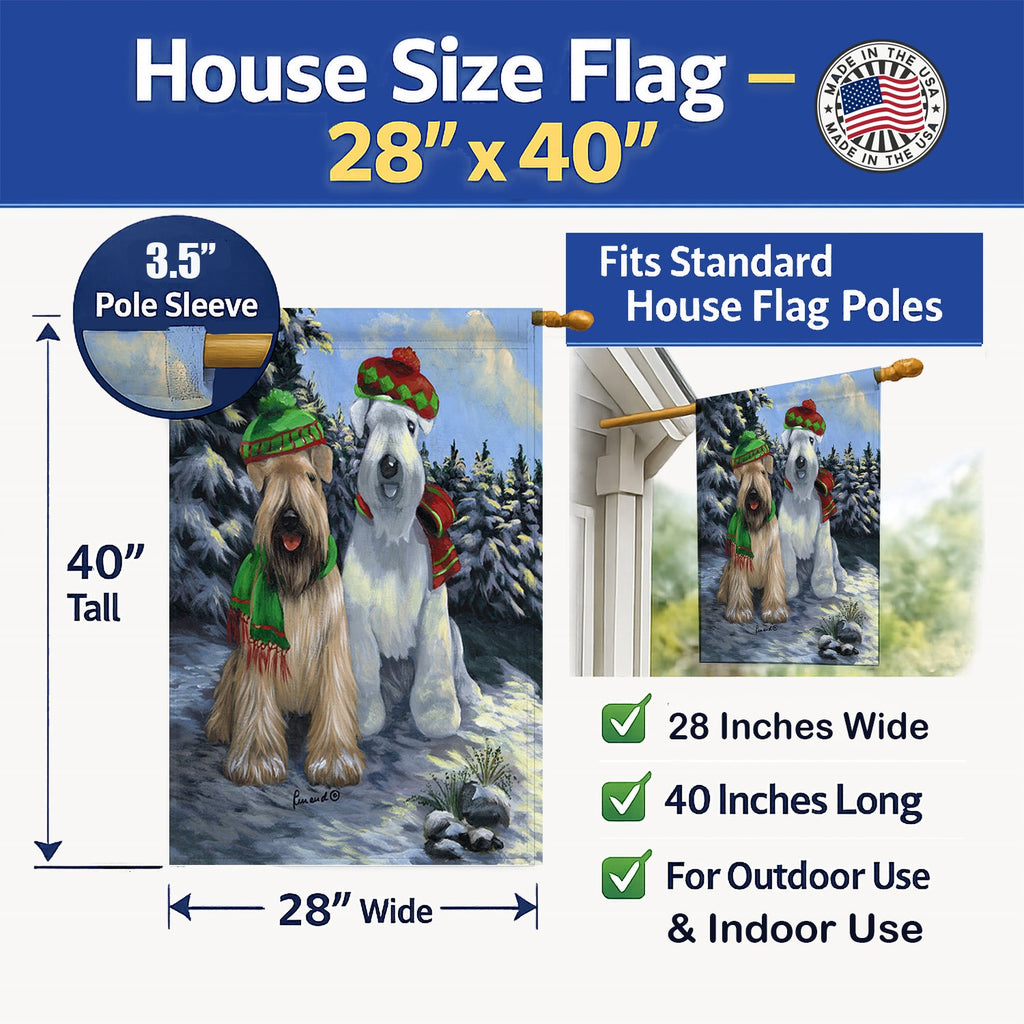 Wheaten Terrier Christmas Snowdog House Flag 28x40 Porch Sleeve Pole Decorative Outside Yard Banner Artwork Wall Hanging, Polyester