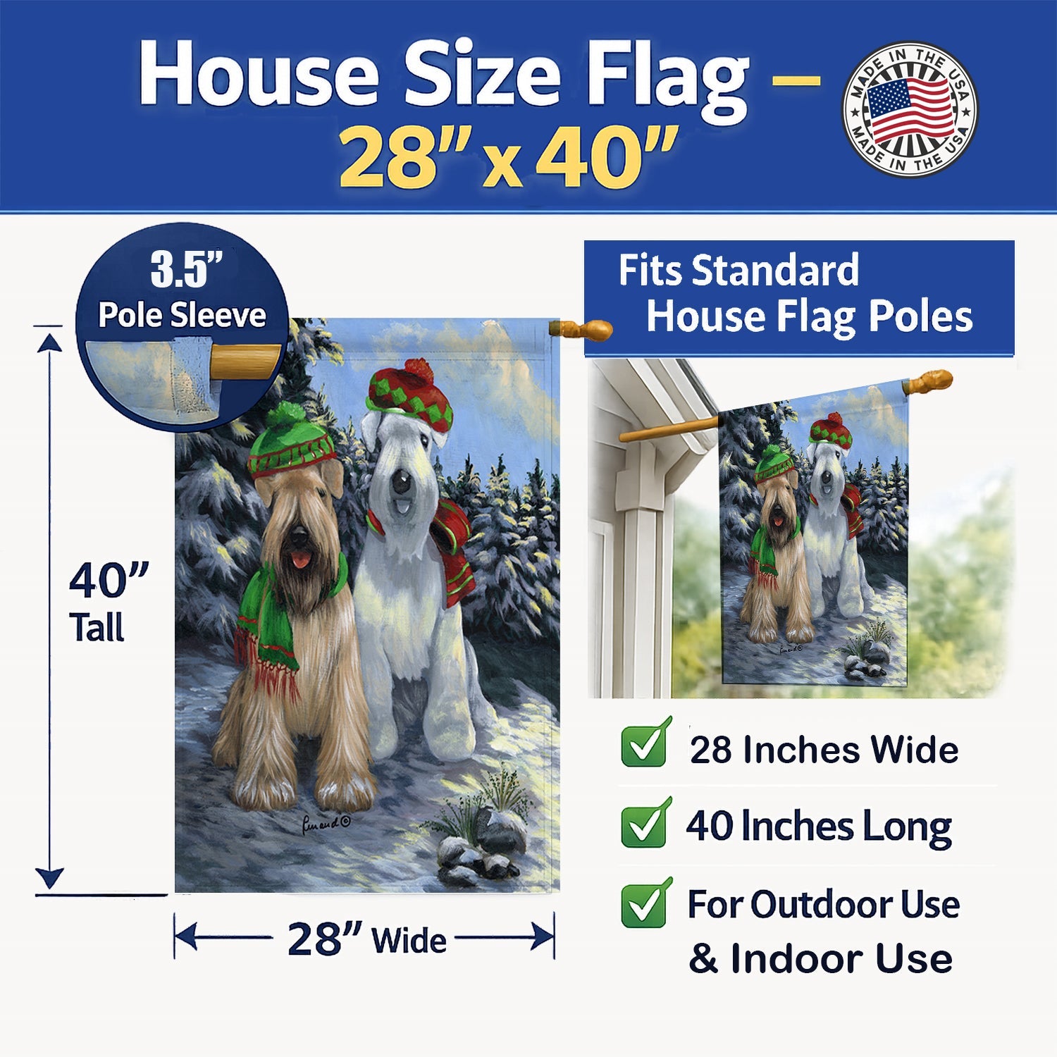 Wheaten Terrier Christmas Snowdog House Flag 28x40 Porch Sleeve Pole Decorative Outside Yard Banner Artwork Wall Hanging, Polyester