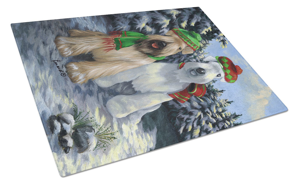 Wheaten Terrier Christmas Snowdog Cutting Board Tempered Glass Kitchen Cutting Surface, Heat Resistant Chopping, Non-Slip Feet, Food Prep & Serving