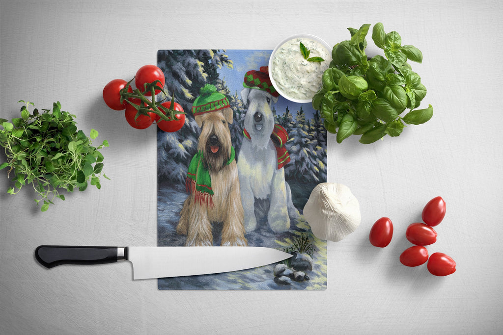 Wheaten Terrier Christmas Snowdog Cutting Board Tempered Glass Kitchen Cutting Surface, Heat Resistant Chopping, Non-Slip Feet, Food Prep & Serving