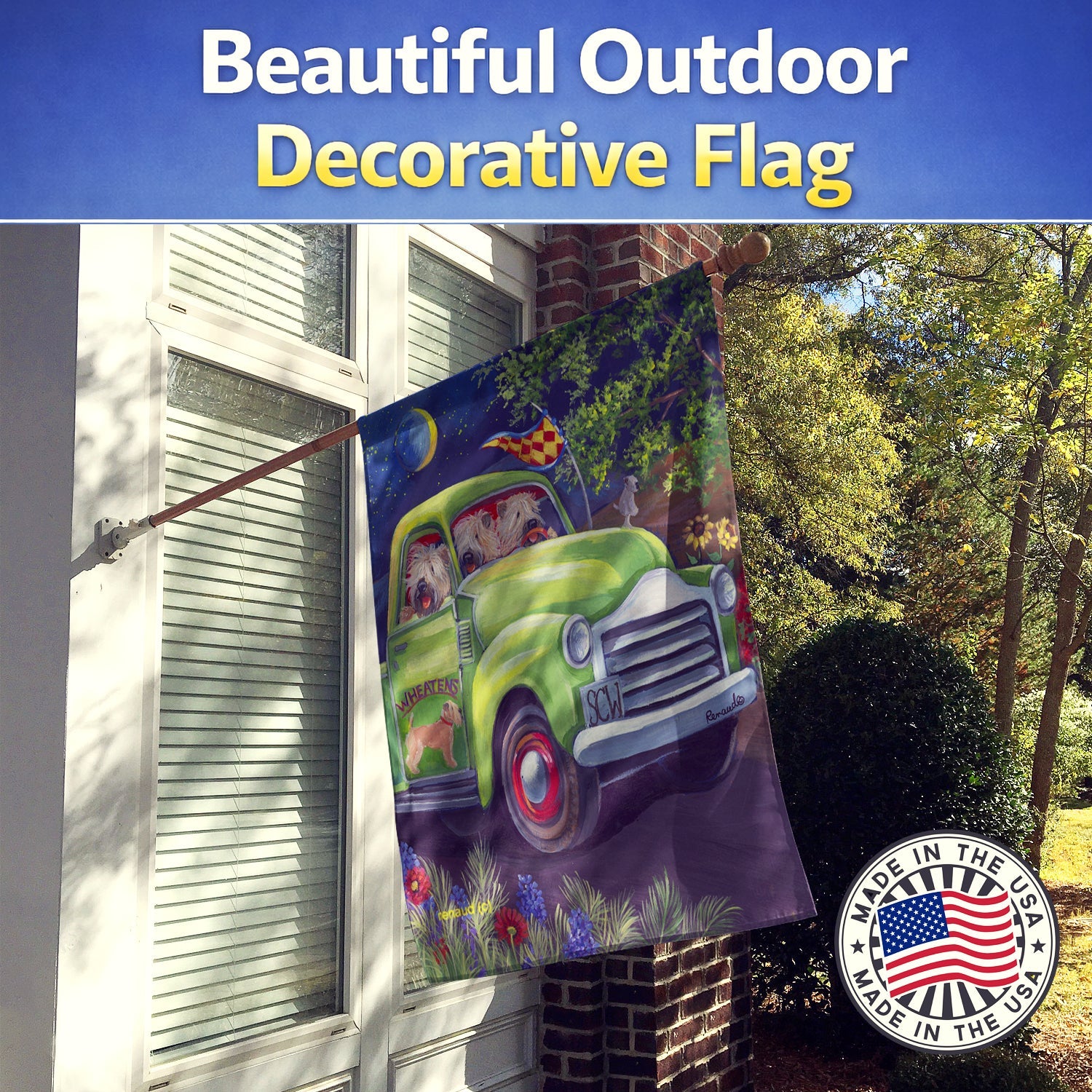 Wheaten Terrier Zoom House Flag 28x40 Porch Sleeve Pole Decorative Outside Yard Banner Artwork Wall Hanging, Polyester